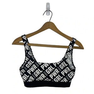PINK Victorias Secret Girl Power Spell Out Black and White Sports Bra